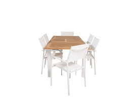 Panama tuinmeubelset tafel 90x152/210cm en 6 stoel Santorini wit, naturel.