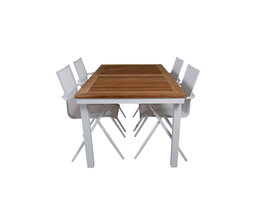 Panama tuinmeubelset tafel 90x160/240cm en 4 stoel Alina wit, naturel.