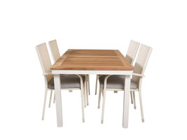 Panama tuinmeubelset tafel 90x160/240cm en 4 stoel Anna wit, naturel.