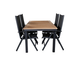Panama tuinmeubelset tafel 90x160/240cm en 4 stoel Break zwart, naturel.