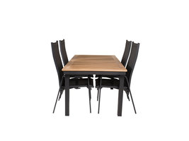 Panama tuinmeubelset tafel 90x160/240cm en 4 stoel Copacabana zwart, naturel.