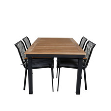 Panama tuinmeubelset tafel 90x160/240cm en 4 stoel Dallas zwart, naturel.