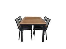 Panama tuinmeubelset tafel 90x160/240cm en 4 stoel Dallas zwart, naturel.