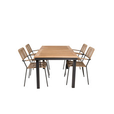 Panama tuinmeubelset tafel 90x160/240cm en 4 stoel armleuningL Lindos zwart, naturel.