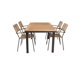 Panama tuinmeubelset tafel 90x160/240cm en 4 stoel armleuningL Lindos zwart, naturel.