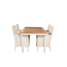 Panama tuinmeubelset tafel 90x160/240cm en 4 stoel Malin wit, naturel.
