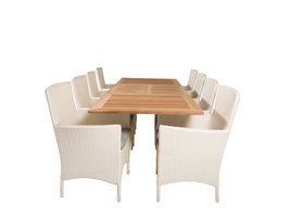 Panama tuinmeubelset tafel 90x160/240cm en 8 stoel Malin wit, naturel.