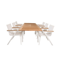 Panama tuinmeubelset tafel 90x160/240cm en 6 stoel Mexico wit, naturel.