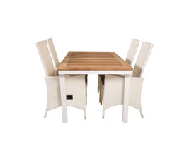 Panama tuinmeubelset tafel 90x160/240cm en 4 stoel Padova wit, naturel.