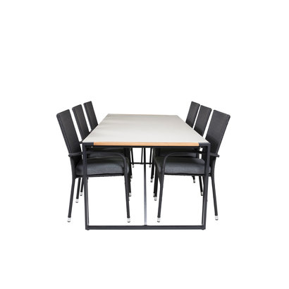 Texas tuinmeubelset tafel 100x200cm en 6 stoel Anna zwart, grijs, naturel.