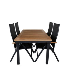 Panama tuinmeubelset tafel 90x160/240cm en 4 stoel L5posT Panama zwart, naturel.