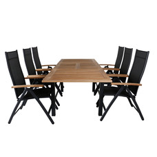 Panama tuinmeubelset tafel 90x160/240cm en 6 stoel Panama zwart, naturel.