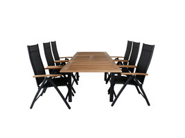Panama tuinmeubelset tafel 90x160/240cm en 6 stoel Panama zwart, naturel.