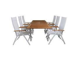 Panama tuinmeubelset tafel 90x160/240cm en 6 stoel Panama wit, naturel.