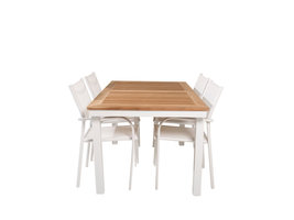 Panama tuinmeubelset tafel 90x160/240cm en 4 stoel Santorini wit, naturel.