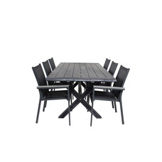 Rives tuinmeubelset tafel 100x200cm en 6 stoel Parma zwart.