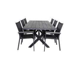 Rives tuinmeubelset tafel 100x200cm en 6 stoel Parma zwart.