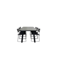 Paola tuinmeubelset tafel 100x200cm en 6 stoel Lina zwart, naturel.