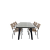 Paola tuinmeubelset tafel 100x200cm en 6 stoel armleuningL Lindos zwart, naturel.