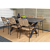 Rives tuinmeubelset tafel 100x200cm en 6 stoel armleuningL Lindos zwart.