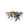 Rives tuinmeubelset tafel 100x200cm en 6 stoel armleuningL Lindos zwart.
