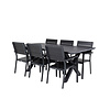 Rives tuinmeubelset tafel 100x200cm en 6 stoel Levels zwart.