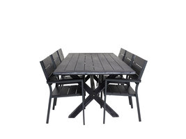 Rives tuinmeubelset tafel 100x200cm en 6 stoel Levels zwart.