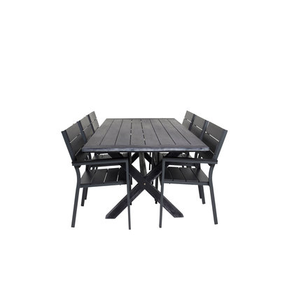 Rives tuinmeubelset tafel 100x200cm en 6 stoel Levels zwart.