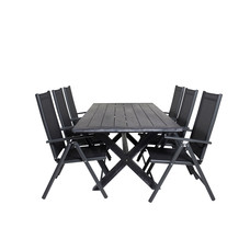 Rives tuinmeubelset tafel 100x200cm en 6 stoel Break zwart.