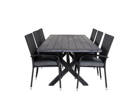 Rives tuinmeubelset tafel 100x200cm en 6 stoel Anna zwart.