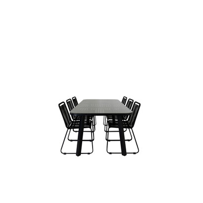 Paola tuinmeubelset tafel 100x200cm en 6 stoel stapelS Lindos zwart, naturel.