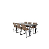 Paola tuinmeubelset tafel 100x200cm en 6 stoel stapelL Lindos zwart, naturel.