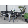 Paola tuinmeubelset tafel 100x200cm en 6 stoel Santorini zwart, naturel.