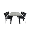 Paola tuinmeubelset tafel 100x200cm en 6 stoel Santorini zwart, naturel.