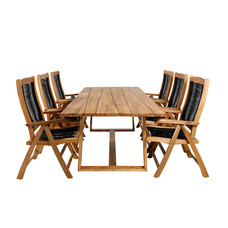 Plankton tuinmeubelset tafel 100x220cm en 6 stoel 5pos Peter naturel.