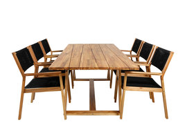 Plankton tuinmeubelset tafel 100x220cm en 6 stoel Little John naturel.