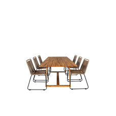 Plankton tuinmeubelset tafel 100x220cm en 6 stoel stapelL Lindos zwart, naturel.