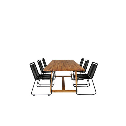 Plankton tuinmeubelset tafel 100x220cm en 6 stoel stapelS Lindos zwart, naturel.