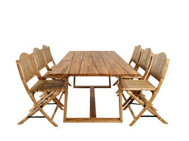 Plankton tuinmeubelset tafel 100x220cm en 6 stoel Cane lichtgrijs, naturel.