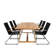 Plankton tuinmeubelset tafel 100x220cm en 6 stoel armleuning Bois zwart, naturel.