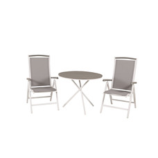 Parma tuinmeubelset tafel Ã˜90cm en 2 stoel 5pos Albany wit, grijs, crÃ¨mekleur.
