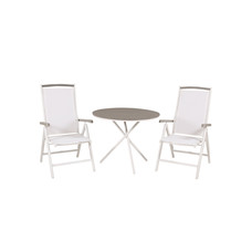 Parma tuinmeubelset tafel Ø90cm en 2 stoel 5posalu Albany wit, grijs, crèmekleur.
