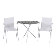 Parma tuinmeubelset tafel Ø90cm en 2 stoel Alina wit, grijs, crèmekleur.