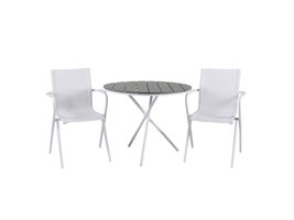 Parma tuinmeubelset tafel Ã˜90cm en 2 stoel Alina wit, grijs, crÃ¨mekleur.
