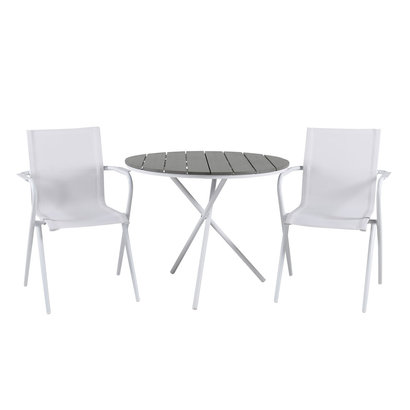 Parma tuinmeubelset tafel Ø90cm en 2 stoel Alina wit, grijs, crèmekleur.
