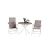 Parma tuinmeubelset tafel Ø90cm en 2 stoel Break wit, grijs, crèmekleur.