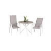 Parma tuinmeubelset tafel Ø90cm en 2 stoel Copacabana wit, grijs, crèmekleur.