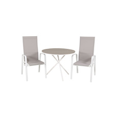 Parma tuinmeubelset tafel Ã˜90cm en 2 stoel Copacabana wit, grijs, crÃ¨mekleur.