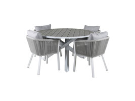Parma tuinmeubelset tafel Ã˜140cm en 4 stoel Virya wit, grijs.