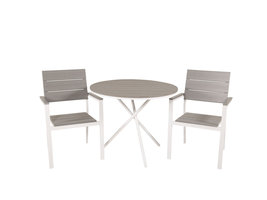 Parma tuinmeubelset tafel Ø90cm en 2 stoel Levels wit, grijs, crèmekleur.